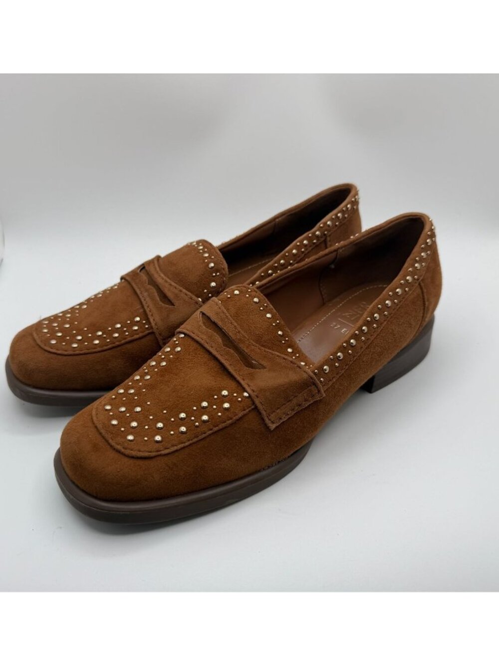 Naturalizer Haven Penny Loafers Women Size 9 Dark Chestnut Leather Studded Shoes